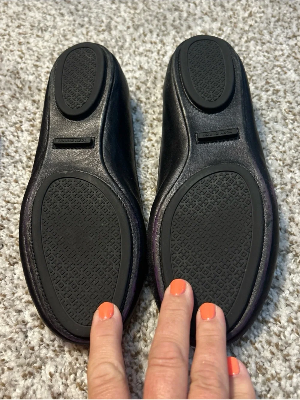 Tory Burch Black Leather Logo Ballet Flats EXCELLENT CONDITION